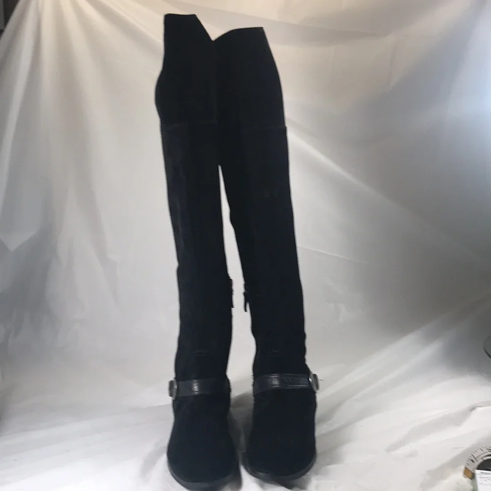 Womens Franco Sarto L-Tech Black Suede Over The Knee Moto Witchy Goth style Boot